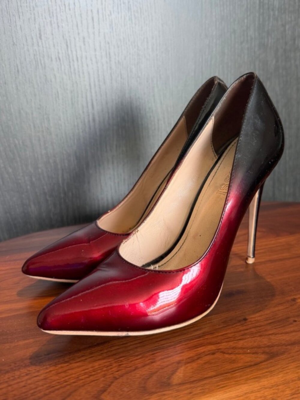 Real Patent Leather Ombre Black to Red Stiletto Heels 4.25" approx 7 (36 EU)